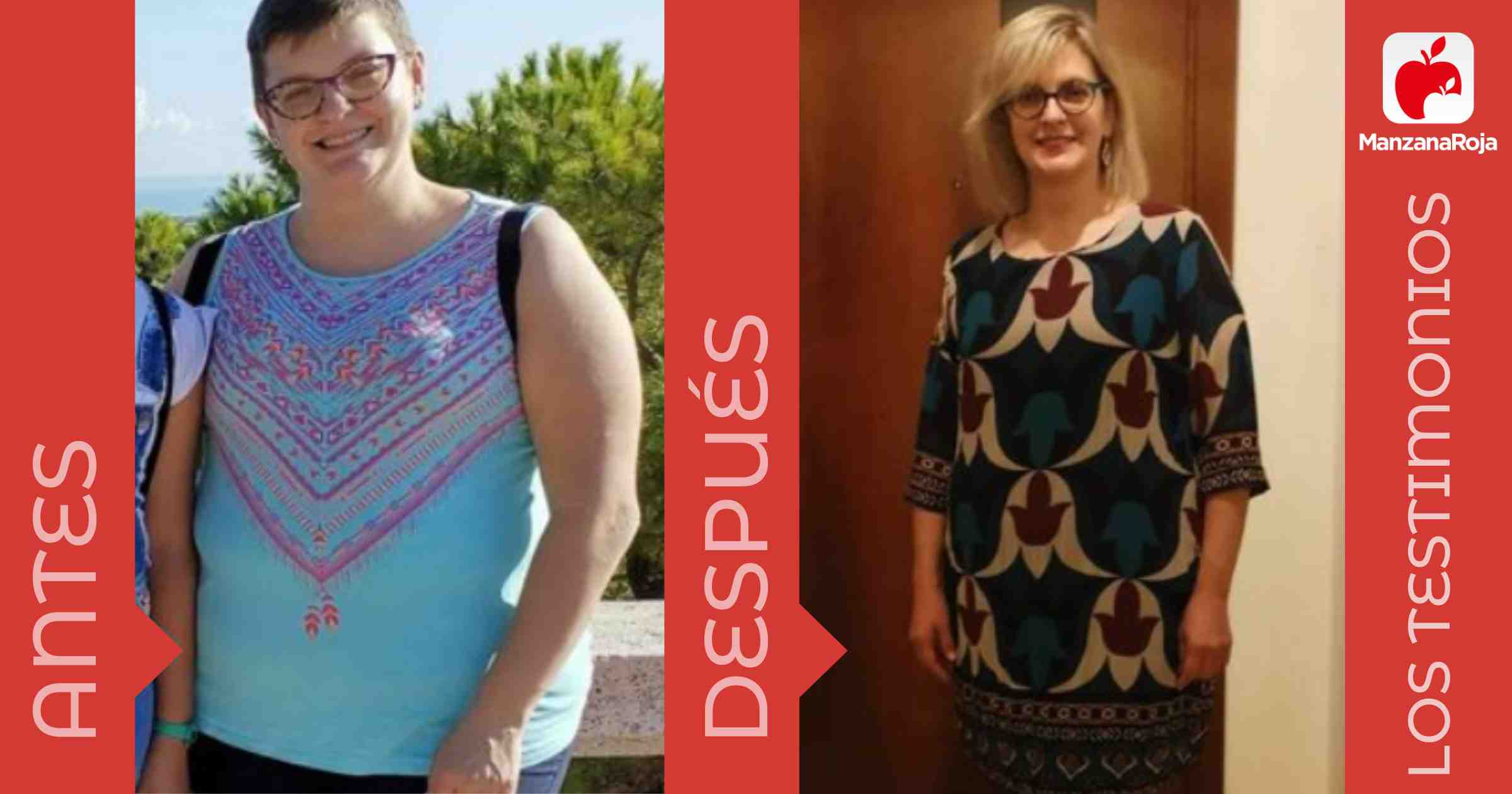 Laura antes y después de usar la app ManzanaRoja para perder peso