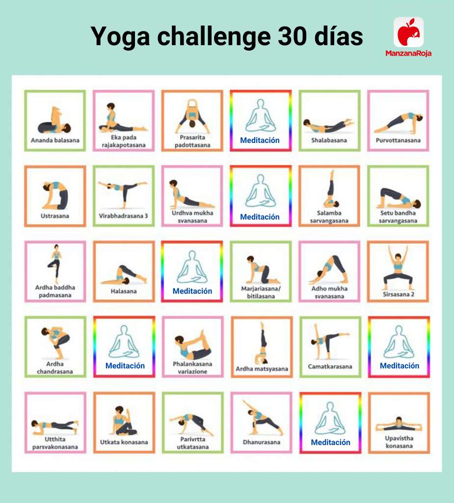 tabla con poses de yoga challenge