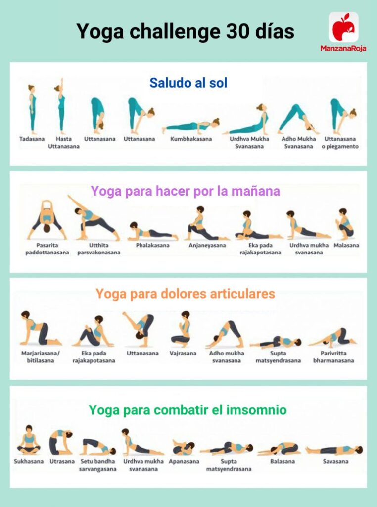 tabla con posturas de yoga challenge