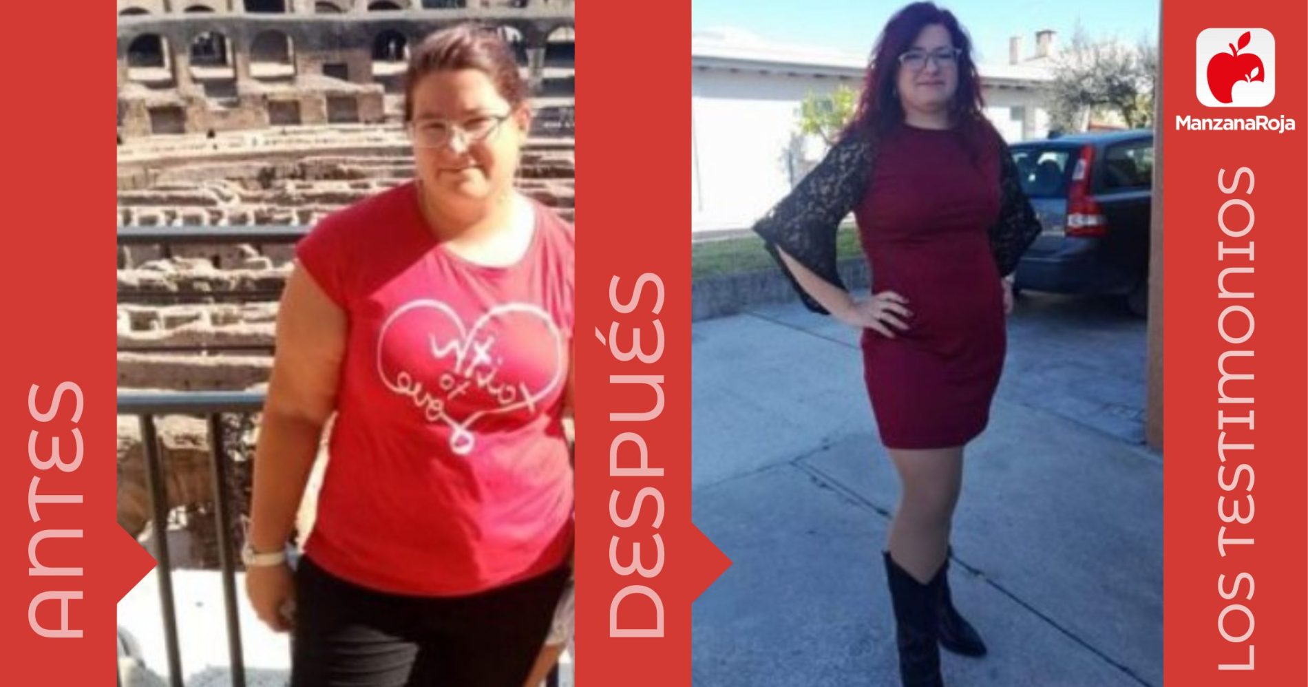 Martina antes y después de usar la app ManzanaRoja para perder peso